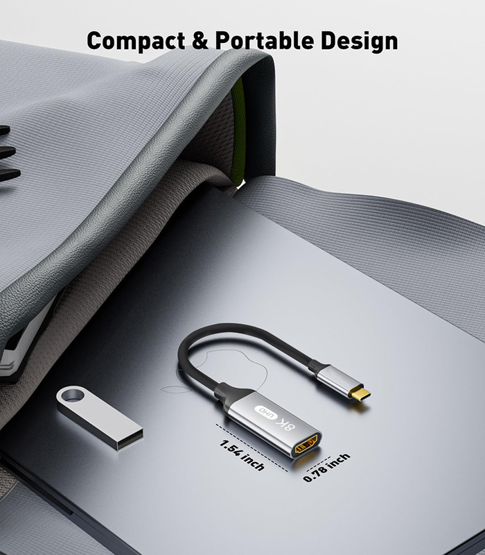 Persoonlijke lengte Grijs USB-C naar HDMI 2.1 Adapter 8K 60Hz voor snelheid USB Type C 3.1 Laptops