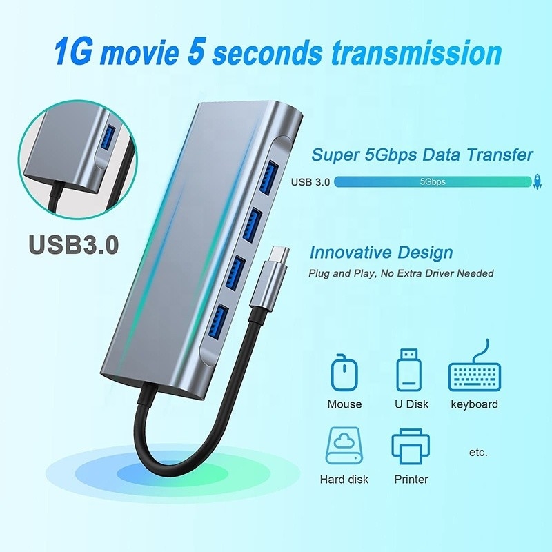 Multifunctionele USB C Hub Dock met Gigabit RJ45 Ethernet TF SD Card Reader HDMI VGA USB 3.0
