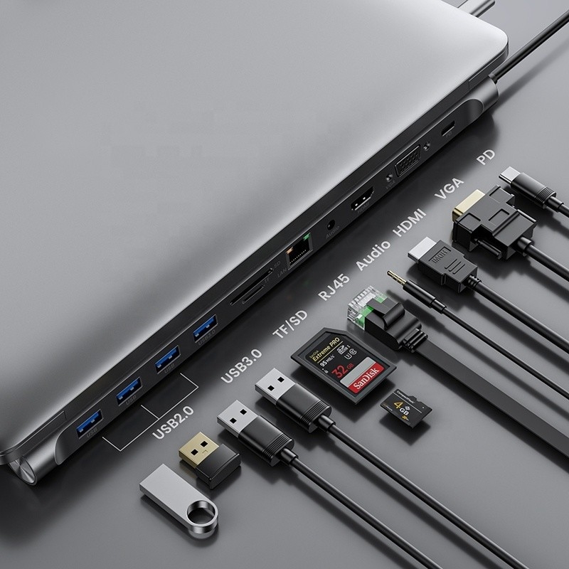 11-in-1 USB Type C multifunctionele hub adapter voor laptop en mobiele telefoon