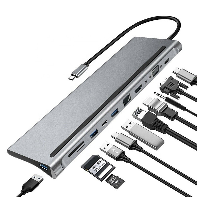 11 In 1 Multiport USB C USB-C Type-C PD 4K HDTV Hub Adapter Docking Station Met RJ45