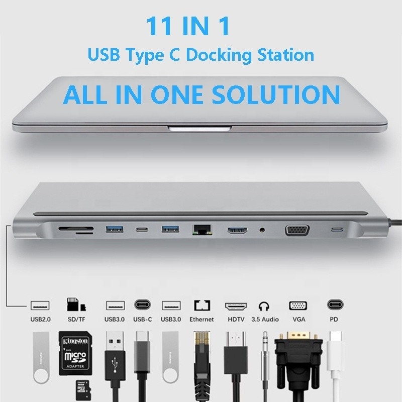 11 In 1 Multiport USB C USB-C Type-C PD 4K HDTV Hub Adapter Docking Station Met RJ45