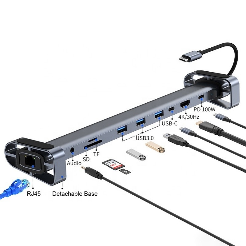 USB 3.1 Interface Type 10 In 1 Type C Hub voor snelle gegevensoverdracht en opladen