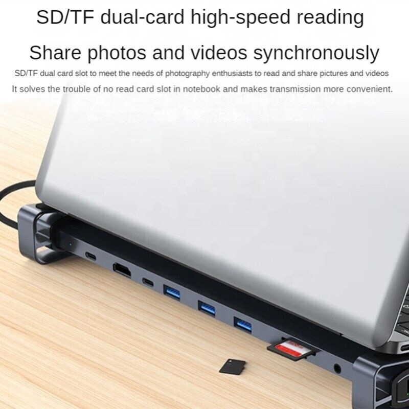 USB 3.1 Interface Type 10 In 1 Type C Hub voor snelle gegevensoverdracht en opladen