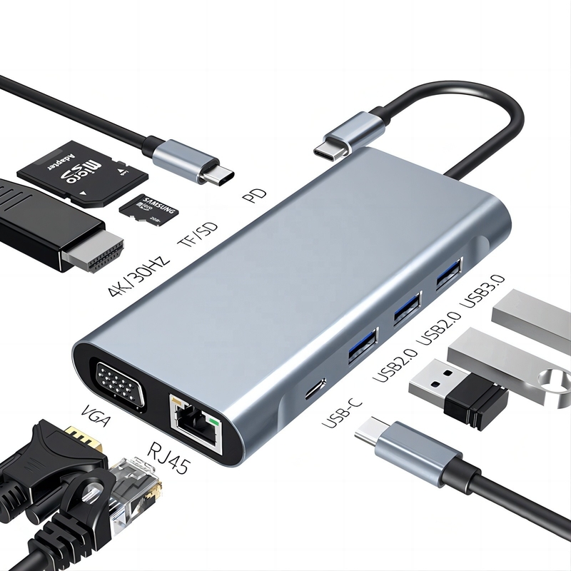 USB Type C 10 In 1 Docking Station met 4K HDTV VGA Lan RJ45 USB3.0 Card Reader PD