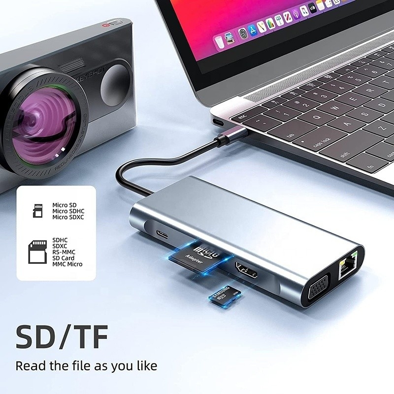 USB Type C 10 In 1 Docking Station met 4K HDTV VGA Lan RJ45 USB3.0 Card Reader PD