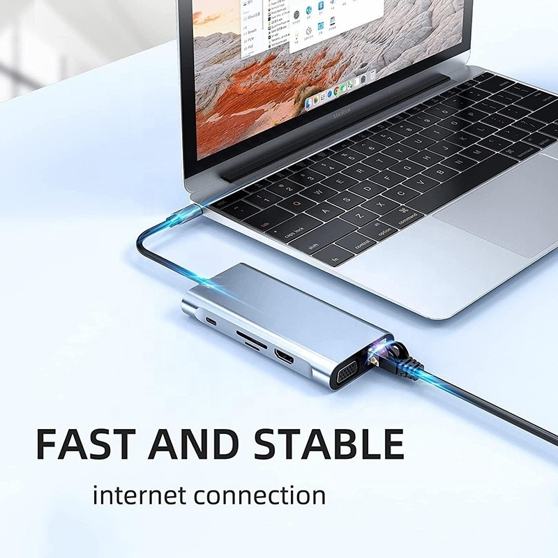 USB Type C 10 In 1 Docking Station met 4K HDTV VGA Lan RJ45 USB3.0 Card Reader PD