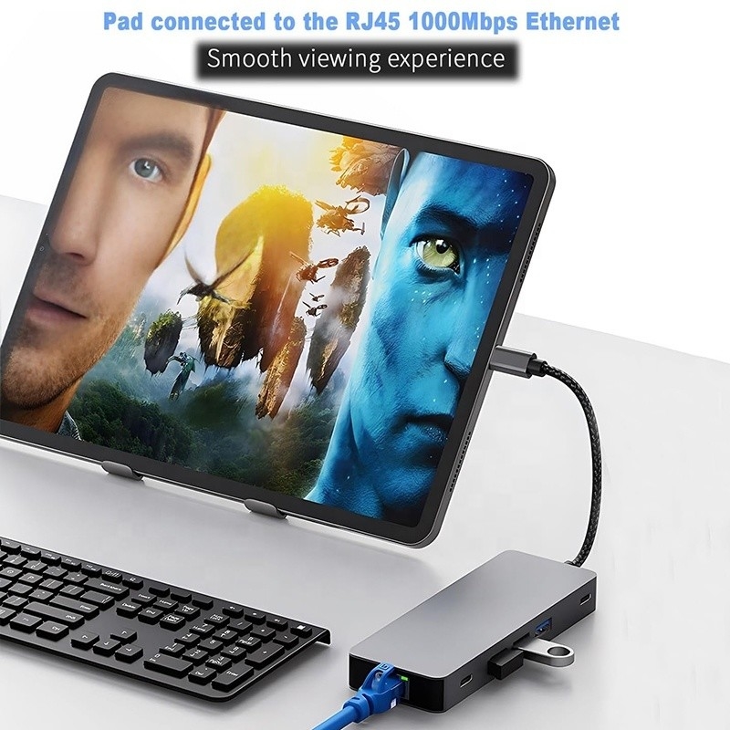 10 In 1 USB C Hub To Dual HDMI 4K 60Hz Adapter Dock met USB 3.0 Ethernet RJ45 1000Mbps