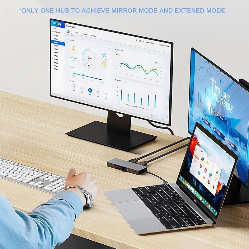 10 In 1 USB C Hub To Dual HDMI 4K 60Hz Adapter Dock met USB 3.0 Ethernet RJ45 1000Mbps