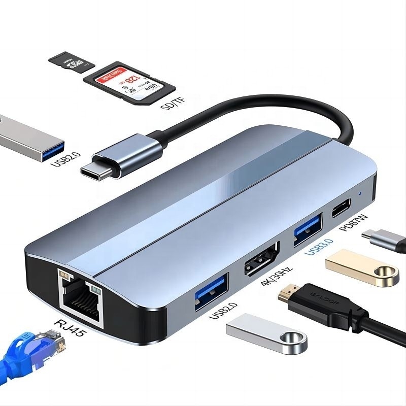 USB Type C Hub Multiport Dock Station met video-overdracht oplaadnetwerkfunctie