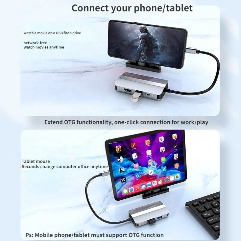 USB Type C Hub Multiport Dock Station met video-overdracht oplaadnetwerkfunctie