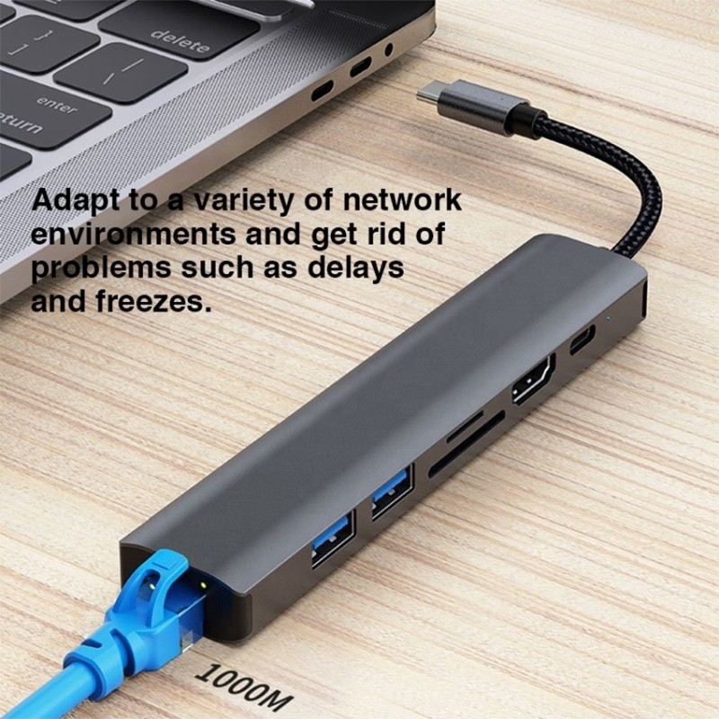Grijze 7 In 1 USB C Type C Hub met 1000M RJ45 Gigabit Ethernet 4K HDMI PD 100W Adapter