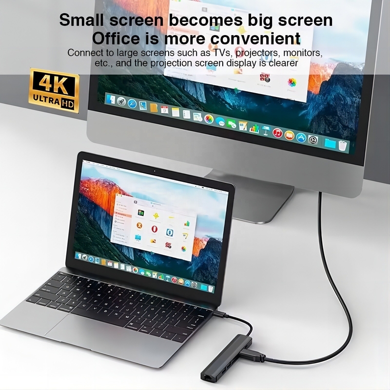 Grijze 7 In 1 USB C Type C Hub met 1000M RJ45 Gigabit Ethernet 4K HDMI PD 100W Adapter