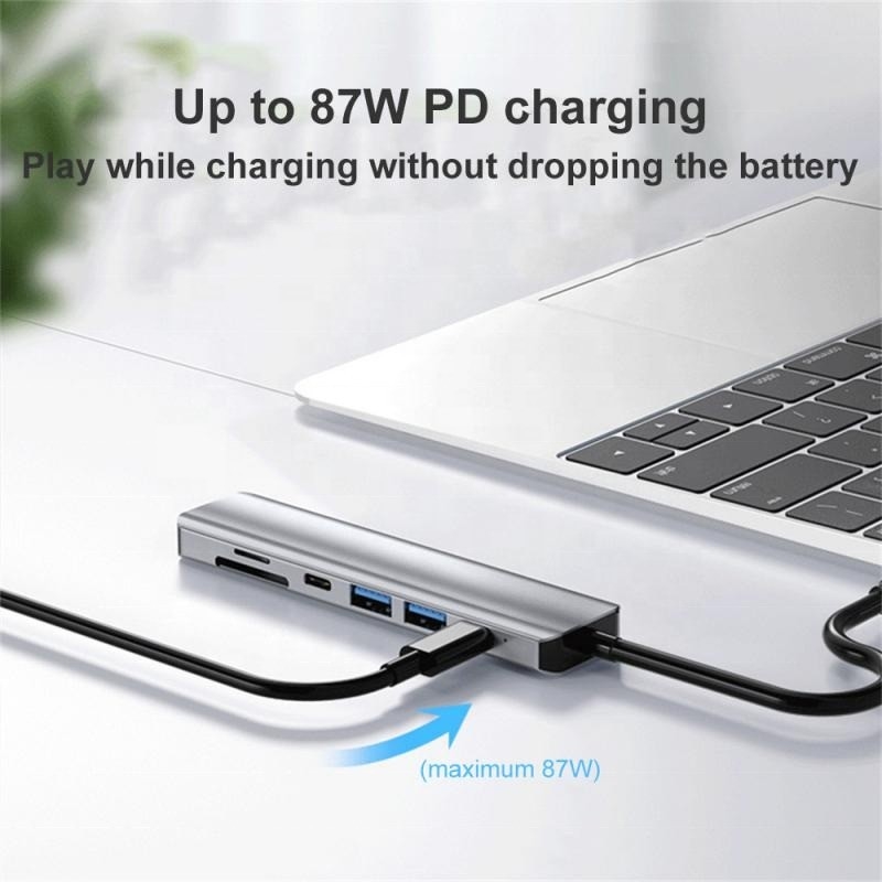 Grijs 7 In 1 USB C To HDMI Adapter Hub Dock met 4K HD HDMI PD SD TF SD/TF kaartlezer