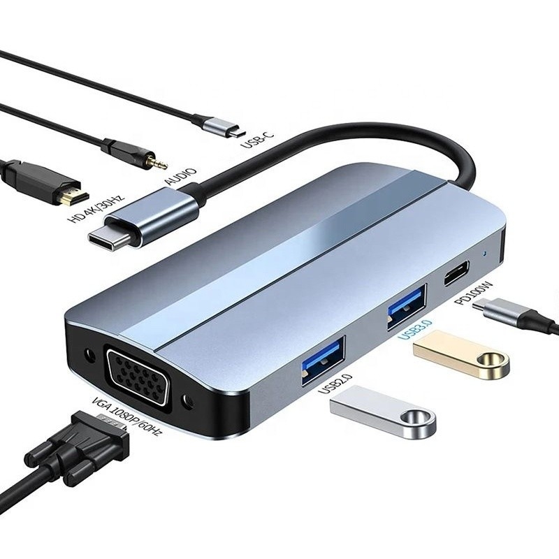 11 In 1 USB-C Hub Type-C naar HDMI USB3.0 USB2.0 SD TF Adapter Hub met kaartlezer