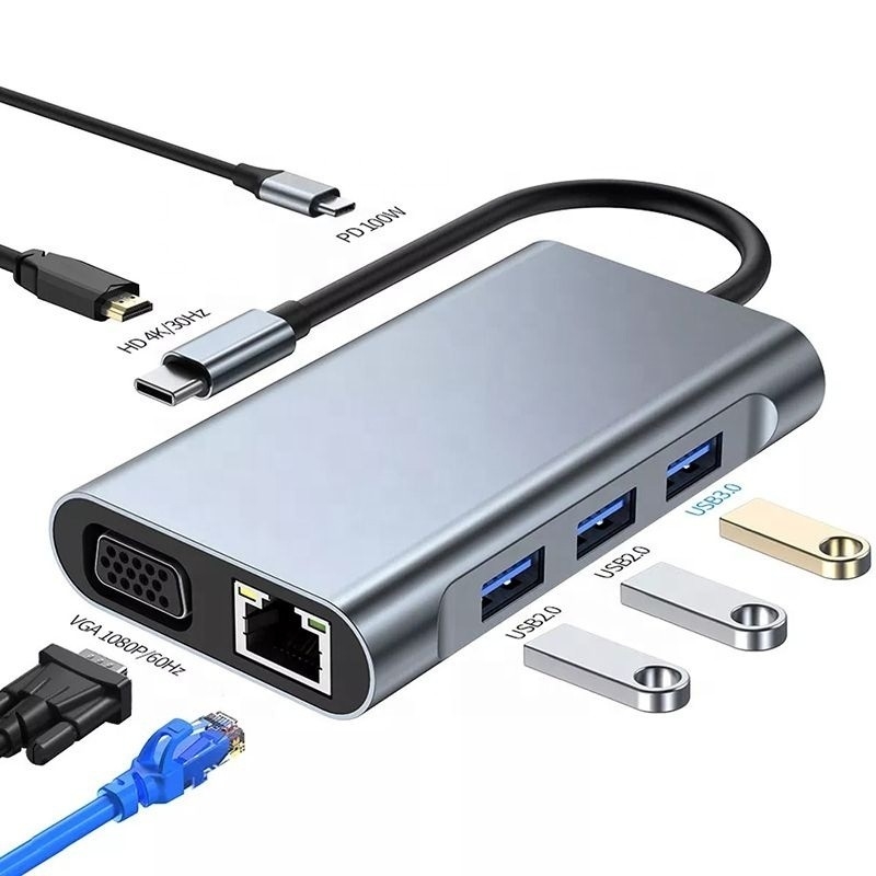 11 In 1 USB-C Hub Type-C naar HDMI USB3.0 USB2.0 SD TF Adapter Hub met kaartlezer