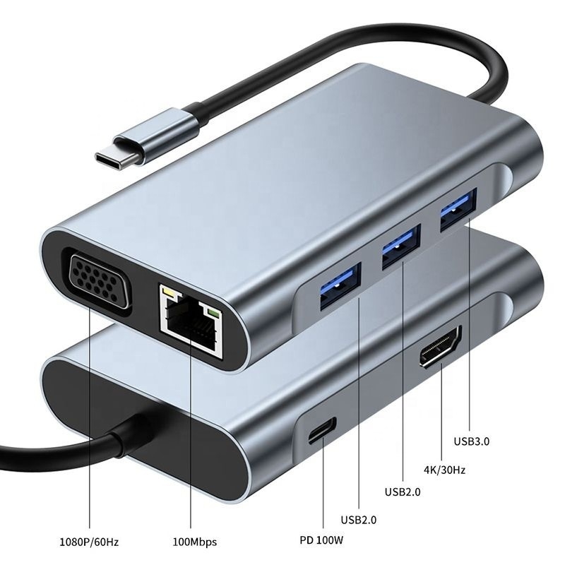 11 In 1 USB-C Hub Type-C naar HDMI USB3.0 USB2.0 SD TF Adapter Hub met kaartlezer