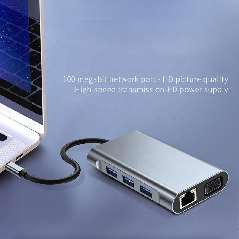 7-in-1 USB C Type C Docking Station met HDTV HDMI VGA USB RJ45 en snelle gegevensoverdracht