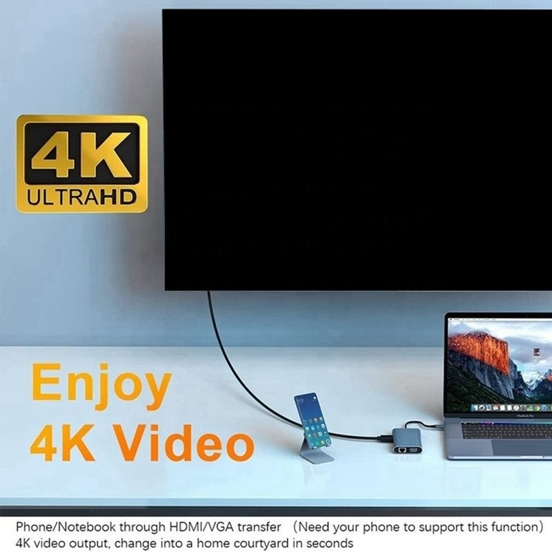7-in-1 USB C Type C Docking Station met HDTV HDMI VGA USB RJ45 en snelle gegevensoverdracht