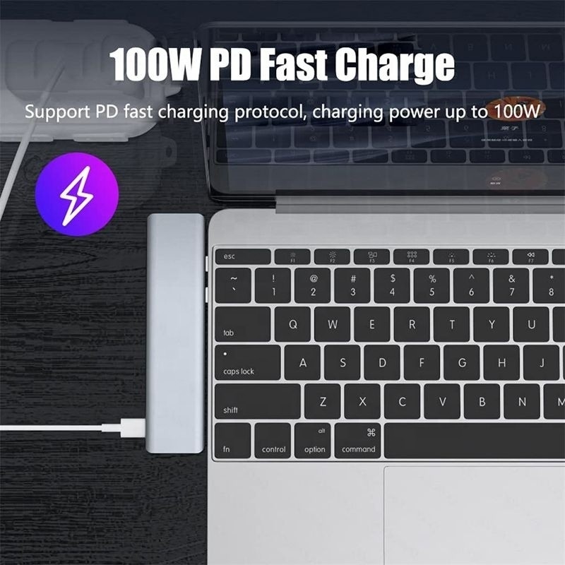 USB Type C 7-in-1 Multiport Dock Hub Adapter met HDMI USB 3.0 USB 2.0 SD/TF PD-uitgang