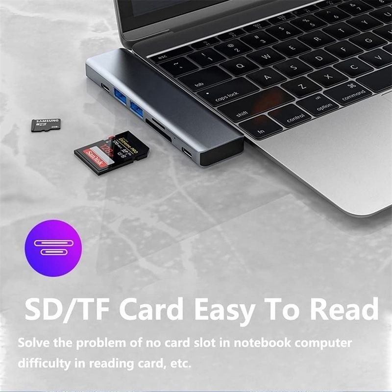USB Type C 7-in-1 Multiport Dock Hub Adapter met HDMI USB 3.0 USB 2.0 SD/TF PD-uitgang