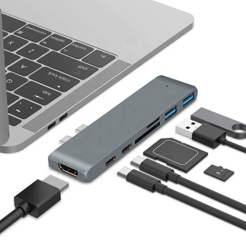 7-in-2-hubdockingstation met dubbele mannelijke input van type C en USB 3.1-interface