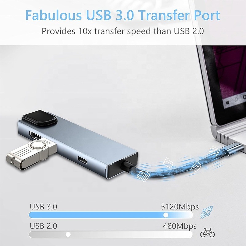 Grijze USB C PD-dockingstation voor laptops, oplaadfunctie, gegevensoverdracht, video-uitgang