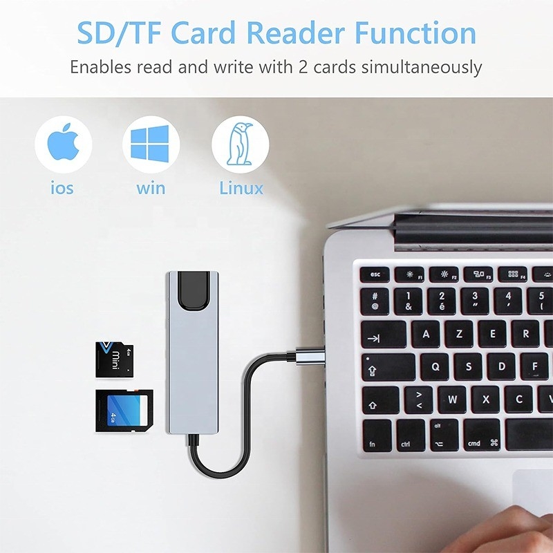 Grijze USB C PD-dockingstation voor laptops, oplaadfunctie, gegevensoverdracht, video-uitgang