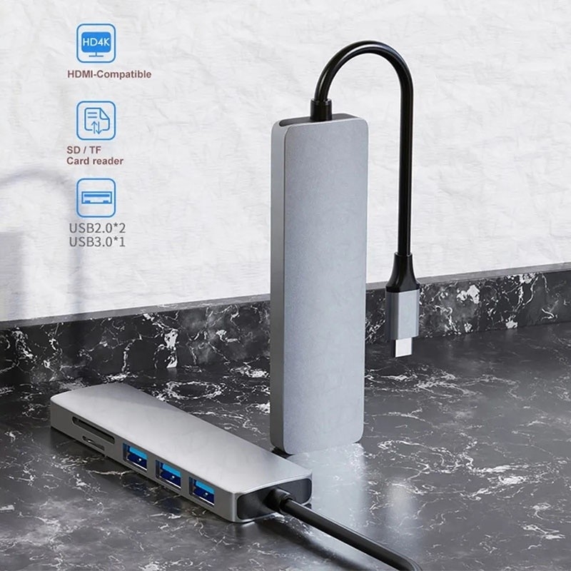 6-in-1 Multiport Laptop Docking Station met 4K HD HDMI HDTV USB 3.0 SD TF Card Reader