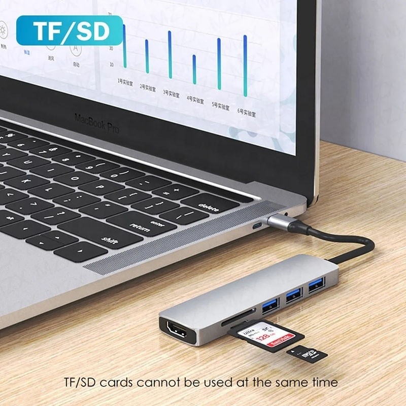 6-in-1 Multiport Laptop Docking Station met 4K HD HDMI HDTV USB 3.0 SD TF Card Reader