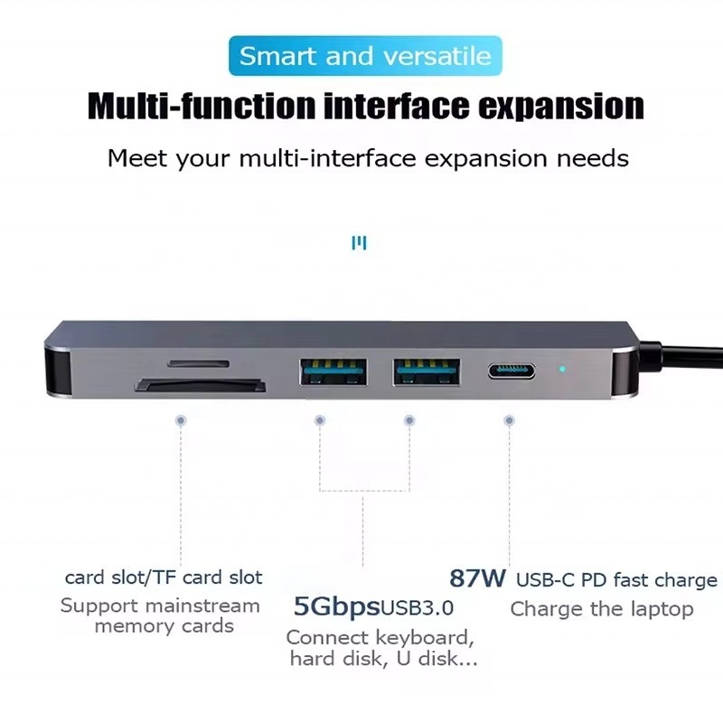 USB 3.1 Docking Station Hub met 4K HDMI USB3.0 TF SD Card Reader en 87W PD Charging