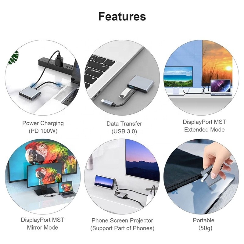 4-in-1 USB C tot Dual 4K HDMI MST-adapter voor het opladen van gegevensoverdracht en videuoutput