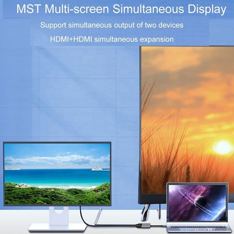 4-in-1 USB C tot Dual 4K HDMI MST-adapter voor het opladen van gegevensoverdracht en videuoutput
