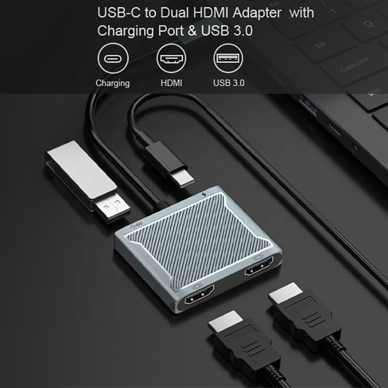 USB C Type C Interface Connector Dual HDMI Adapter 4K 4 In 1 USB 3.0 Hub Voor Laptop