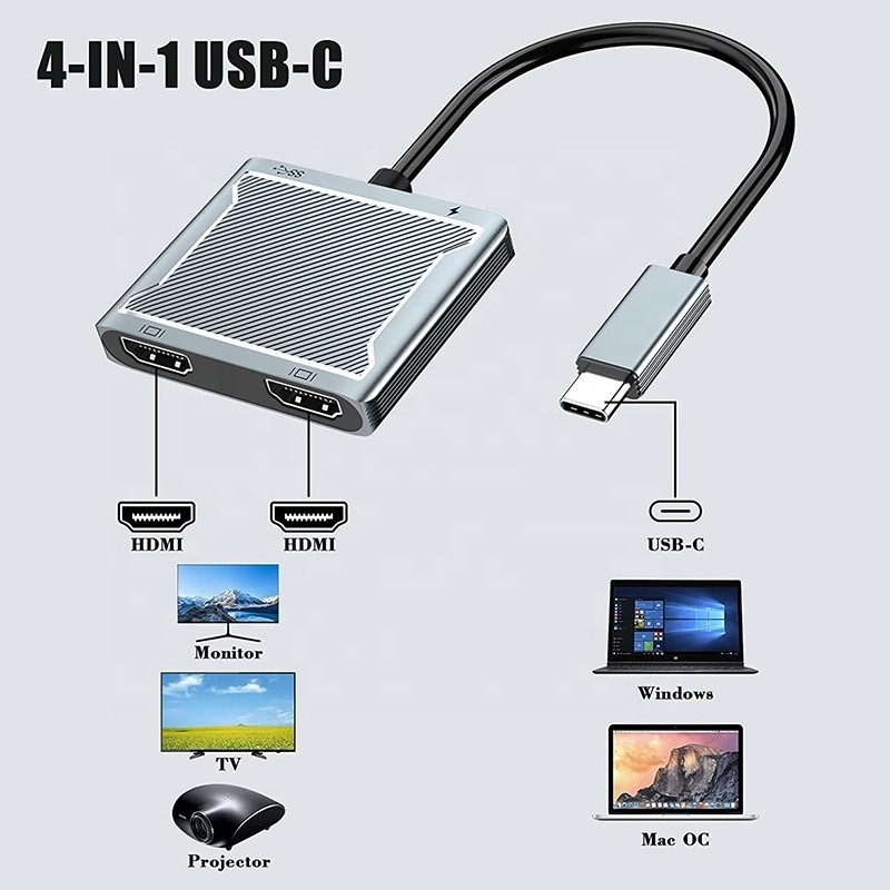 USB C Type C Interface Connector Dual HDMI Adapter 4K 4 In 1 USB 3.0 Hub Voor Laptop