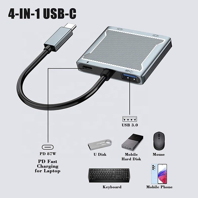 USB C Type C Interface Connector Dual HDMI Adapter 4K 4 In 1 USB 3.0 Hub Voor Laptop
