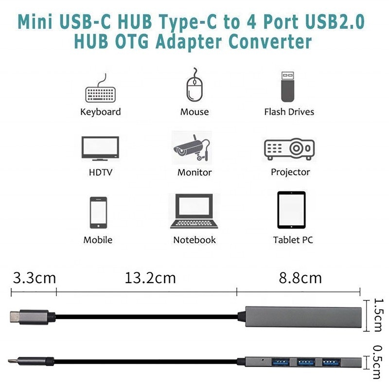 Type C-interface 4 in 1 14 poorten Hub Type-C OTG naar USB 3.0 2.0 Adapter Aluminiumlegering