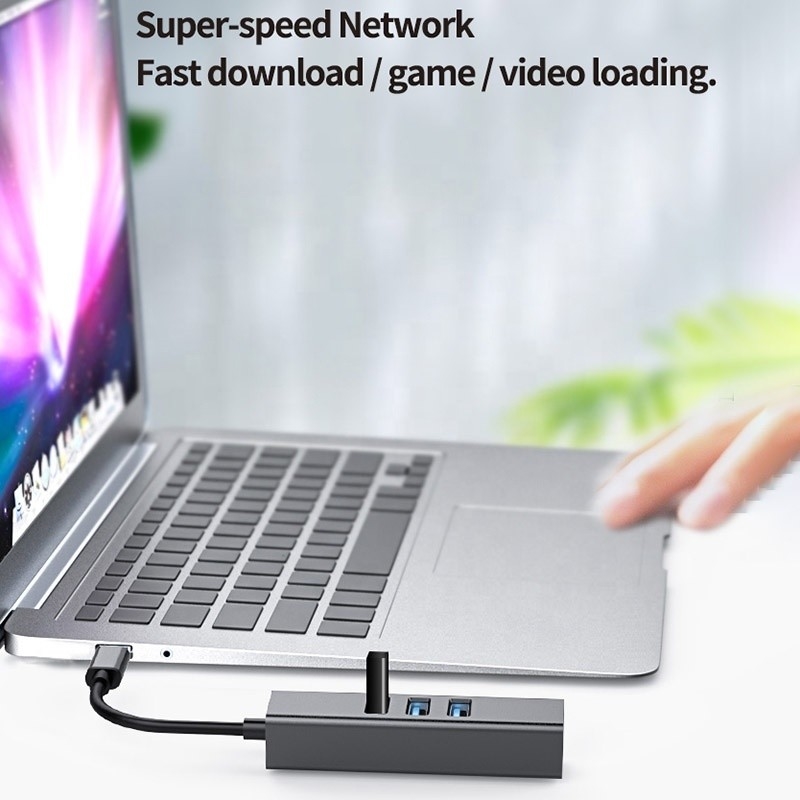 USB 3.1 Type C tot 9 poorten USB3.0 Hub met Gigabit Ethernet RJ45 Lan Port Adapter Grijs
