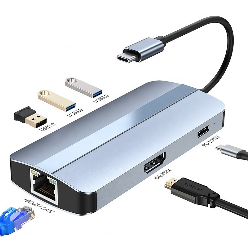 12-in-1 USB C Adapter OEM Multiport Hub met 4K HDMI USB 3.0 RJ45 Lan Ethernet