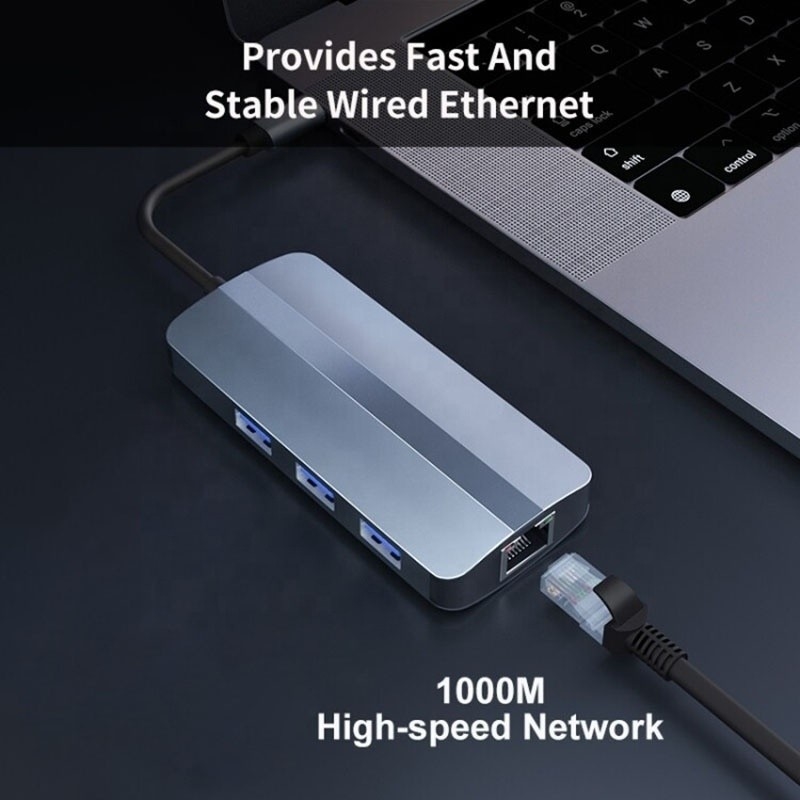 6 in 1 USB A Hub 4K HDMI USB3.0 RJ45 1000Mbps PD oplaadadapter