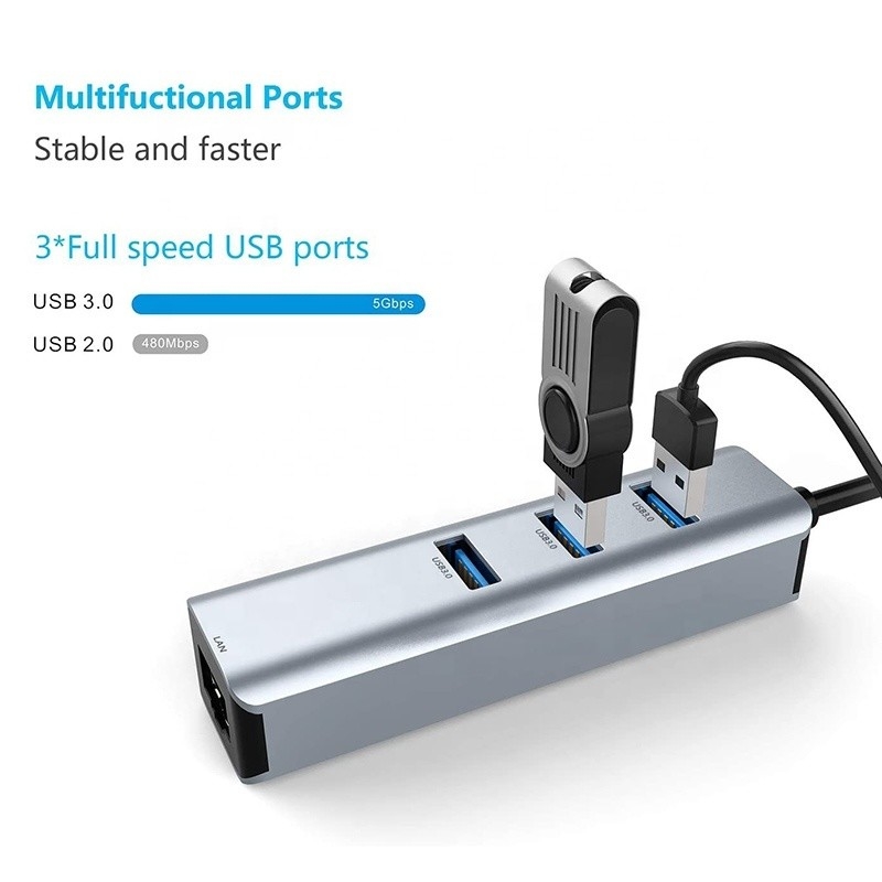 USB 3.0 tot 6 poorten USB-hub en 1000Mbps Ethernet-adapter voor compatibiliteit tussen man en vrouw