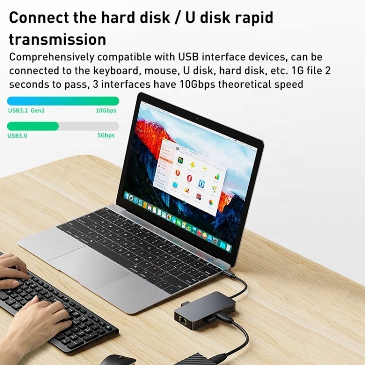 8-in-1 Multiport Adapter USB-C Hub Met HDMI 3 USB3.0 RJ45 En PD Uitgang 5-8 poorten