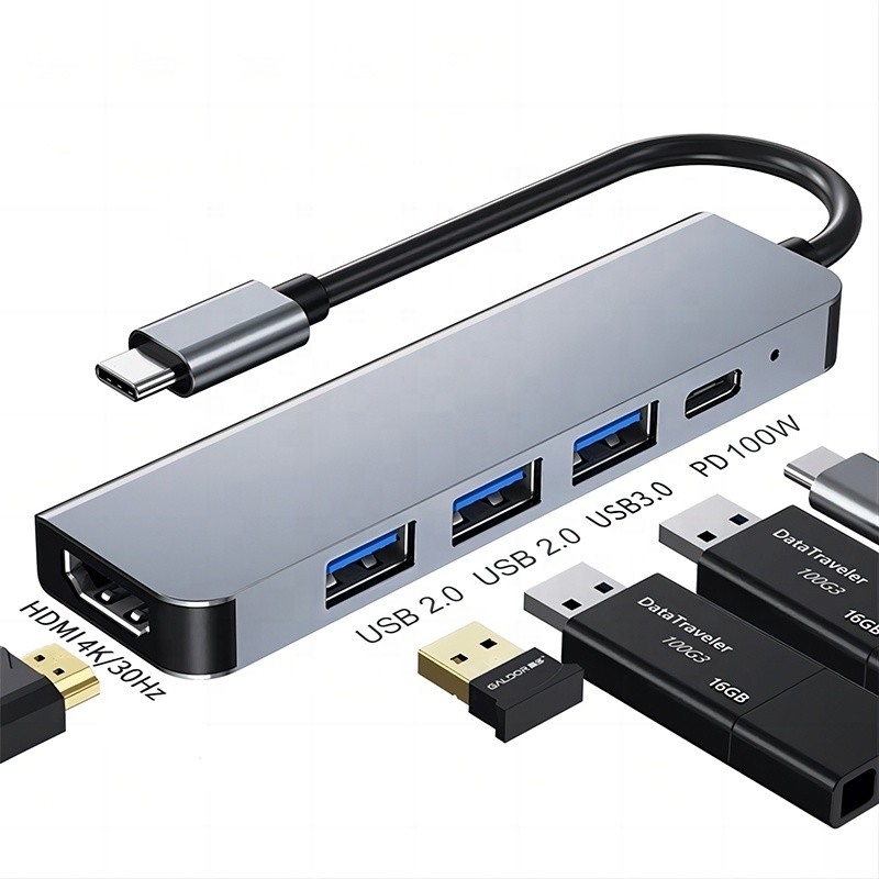 Persoonlijke 6-in-1 USB C Type-C Hub tot 4K HDMI en USB 3.0 voor Macbook OEM/ODM