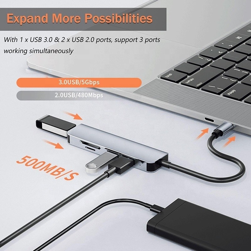 USB A/C Input USB 3.0 Type C Multiport Adapter Docking Station met SD/TF kaartlezer