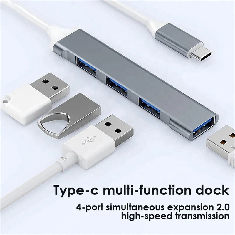 Aluminium 4-poort USB Type-C naar USB 3.0 2.0 Data Hub voor hoge snelheid dataoverdracht