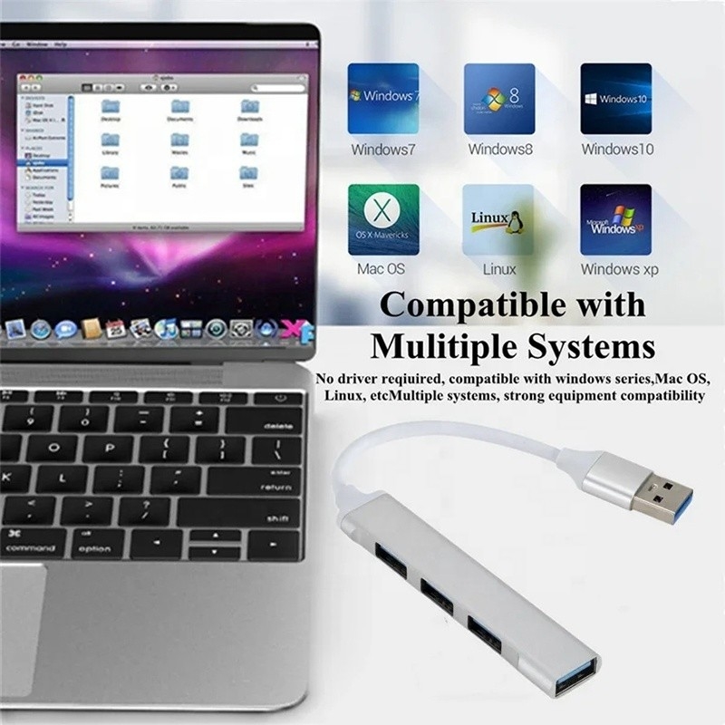 Aluminium 4-poort USB Type-C naar USB 3.0 2.0 Data Hub voor hoge snelheid dataoverdracht