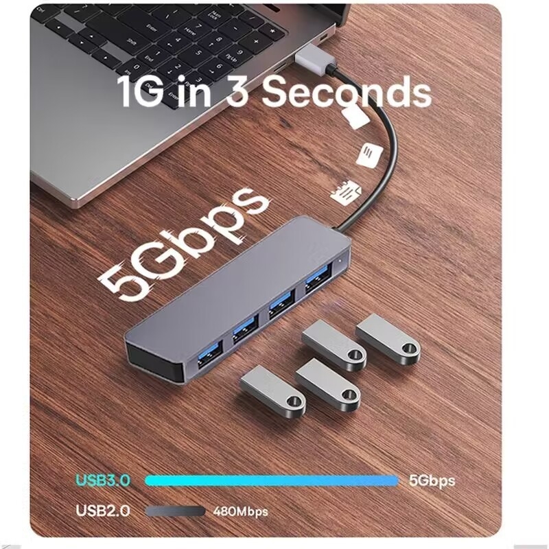 High Speed 4 Port USB 3.0 HUB 5Gbps USB C Draagbaar met stroomadapter voor PC Mac Laptop