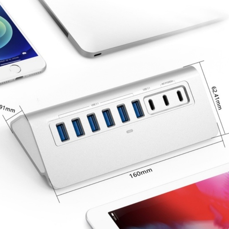 10 poorten USB C Hub Draagbare USB C Hub Type C tot 4 USB A-poorten Voor pc tablet