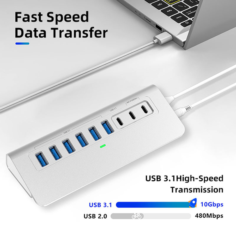 10 poorten USB C Hub Draagbare USB C Hub Type C tot 4 USB A-poorten Voor pc tablet