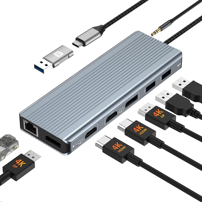 Verbeterde connectiviteit 12 in 1 USB C Type-C Hub Multiport Dock Station Met Dual HDMI