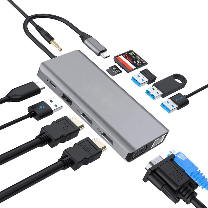 Verbeterde connectiviteit 12 in 1 USB C Type-C Hub Multiport Dock Station Met Dual HDMI